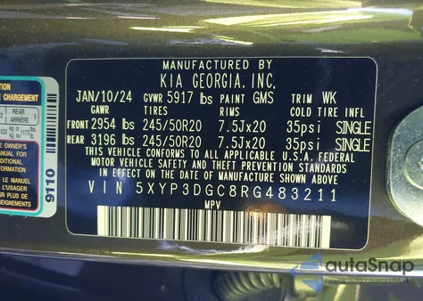 2024 Kia Telluride Ex X-Line from USA, damaged, VIN 5XYP3DGC8RG483211